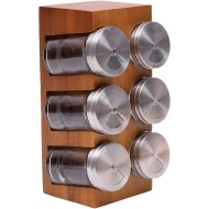 Porta Condimentos 6 Potes Temperos Acácia Wood